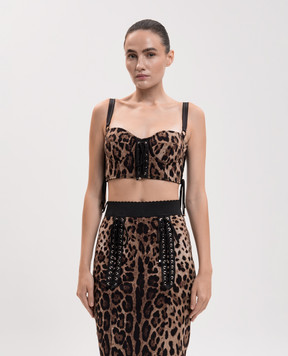 Dolce&Gabbana Brown leopard print bustier top F7BK9TFSUBF