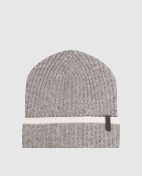 Brunello Cucinelli Gray cashmere hat with monil chain M12504979