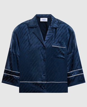 Off-White Blue pajama-style blouse with logo pattern 2GG008F25FAB001
