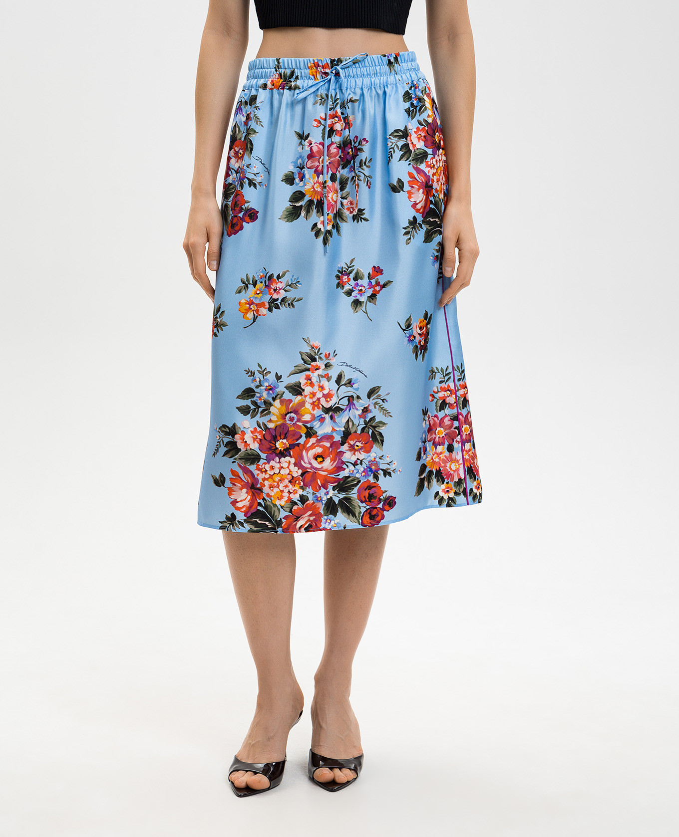 

Blue silk skirt with floral print Dolce&Gabbana, Light blue