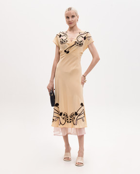 La DoubleJ Yellow Foyer silk dress with embroidery DRE1066CRE001SOLID
