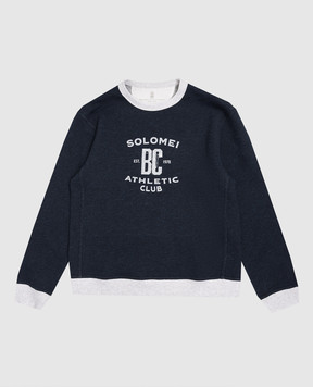Brunello Cucinelli Children's blue sweatshirt with branded print BR831E502C