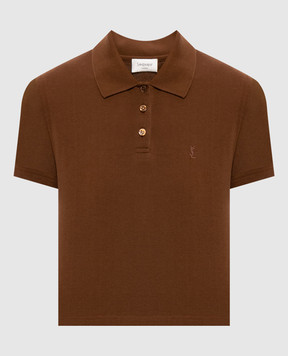 Saint Laurent Brown polo shirt with Cassandre monogram embroidery A003I4Y38EK