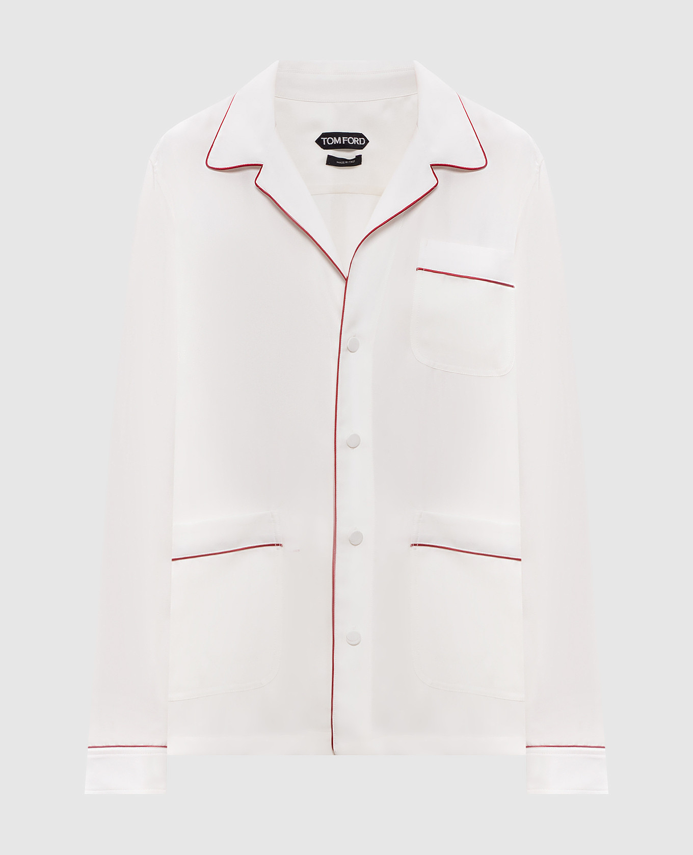 White silk pajama-style shirt
