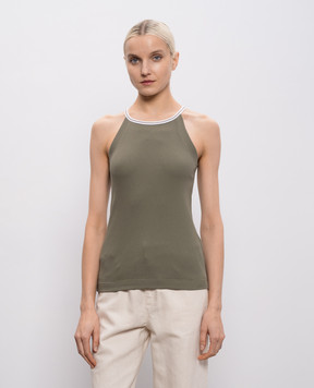 Brunello Cucinelli Khaki ribbed T-shirt with monil chain MG902DO320