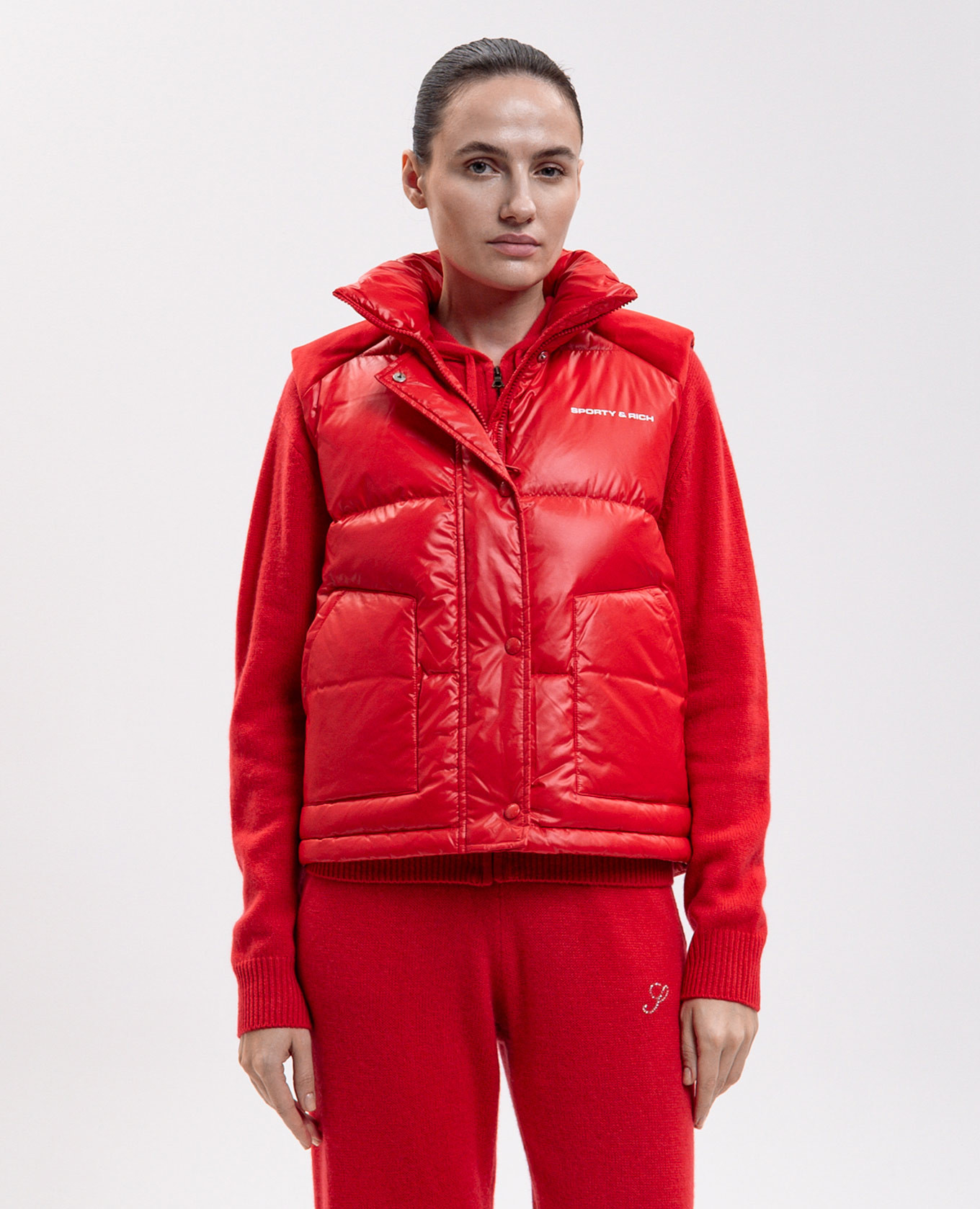 Red down vest with logo print Sporty & Rich 3