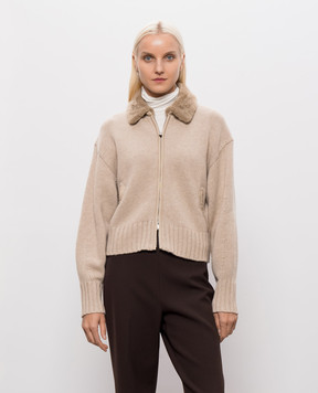 Simkhai Beige Zorina cardigan made of wool and cashmere with fur 5266050K