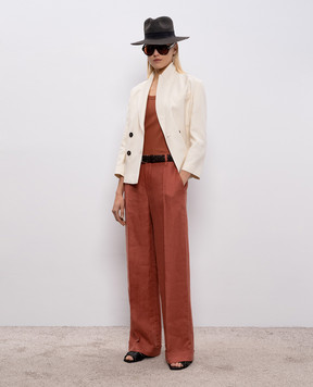 Brunello Cucinelli Brown ribbed top with monil chain MG902FP100