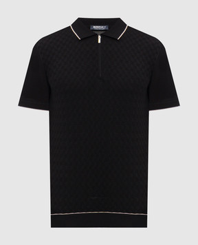 Bertolo Cashmere Black silk polo with contrast trim 902546002551