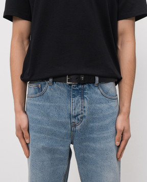 Ami Paris Black leather belt with textured emblem UBL205AL0140m