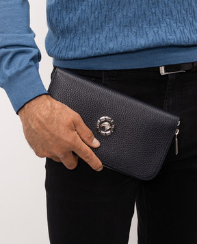 Stefano Ricci Blue leather clutch wallet with metal emblem PP312GPVD
