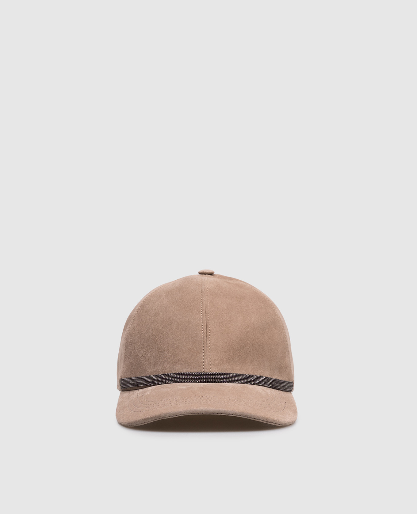 Beige suede cap with monil chain