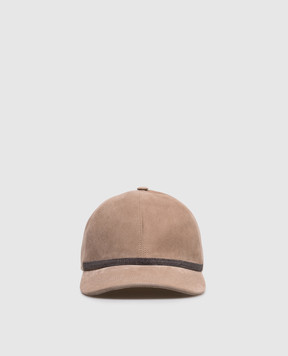 Brunello Cucinelli Beige suede cap with monil chain MCAP9F151