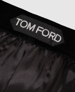Tom Ford Dark brown silk boxer briefs with logo patch T4LE41010