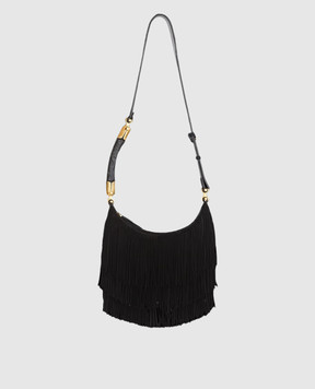 Balmain Ébène black suede hobo bag with fringe GN0BT053LWSF