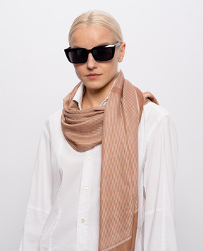Saint Laurent Brown cashmere and silk patterned scarf 8624403YR65