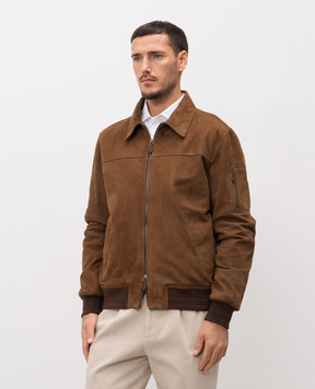 ISAIA Brown suede jacket with textured emblem LW0210PLW67