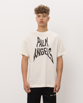 Palm Angels Ivory Distorted Logo T-Shirt PAMAA001JR016