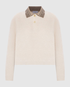Brunello Cucinelli Beige wool, cashmere and silk sweater with sequins M16232405