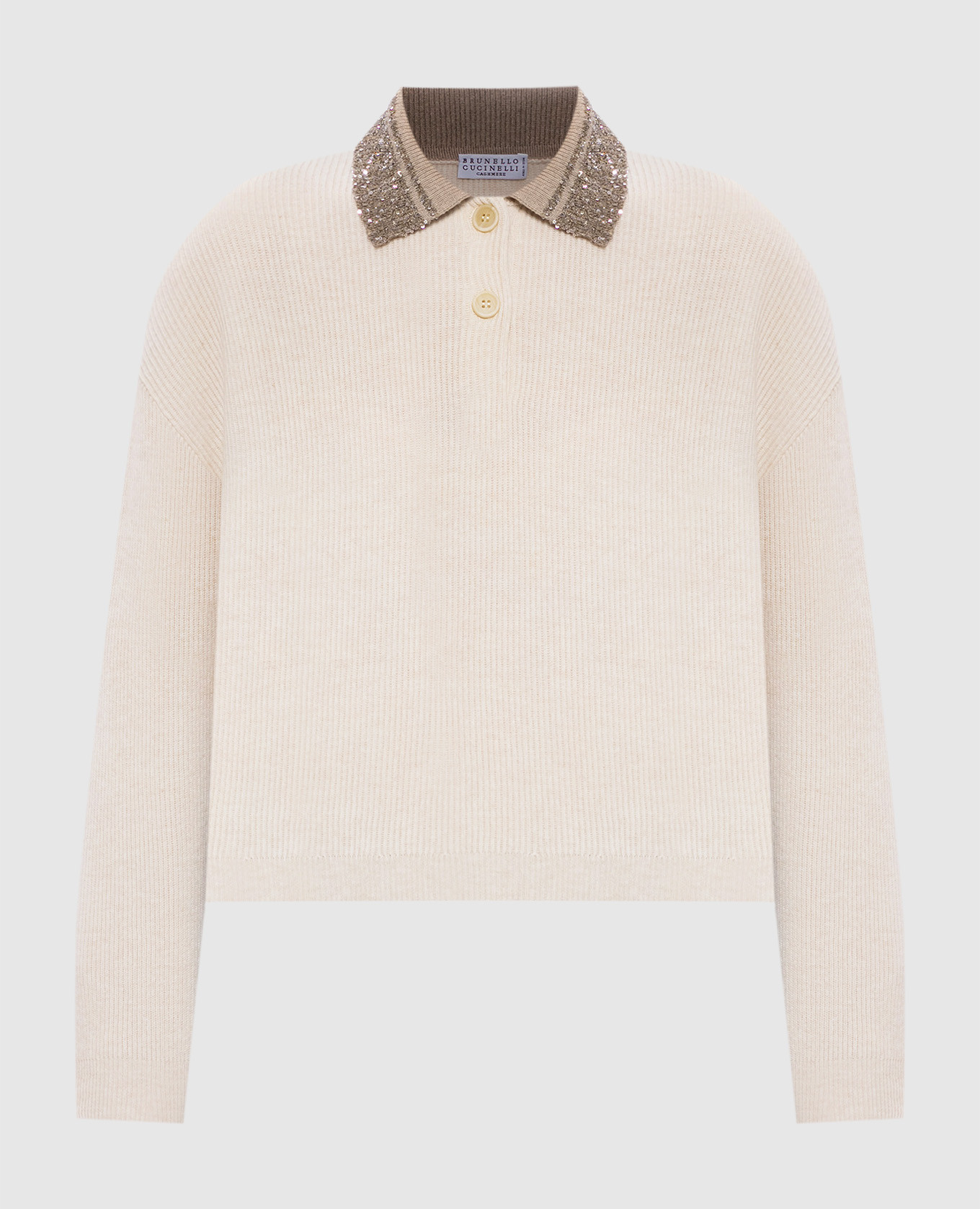 Beige wool, cashmere and silk sweater with sequins