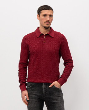 Dolce&Gabbana Burgundy silk polo with woven pattern GXZ25ZJBSOE