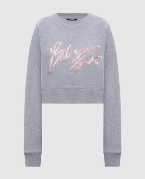 Balmain Grey cropped sweatshirt with logo GF1JO080BD43