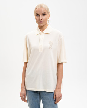 Ami Paris Ivory polo with logo patch UPL428JE0221w