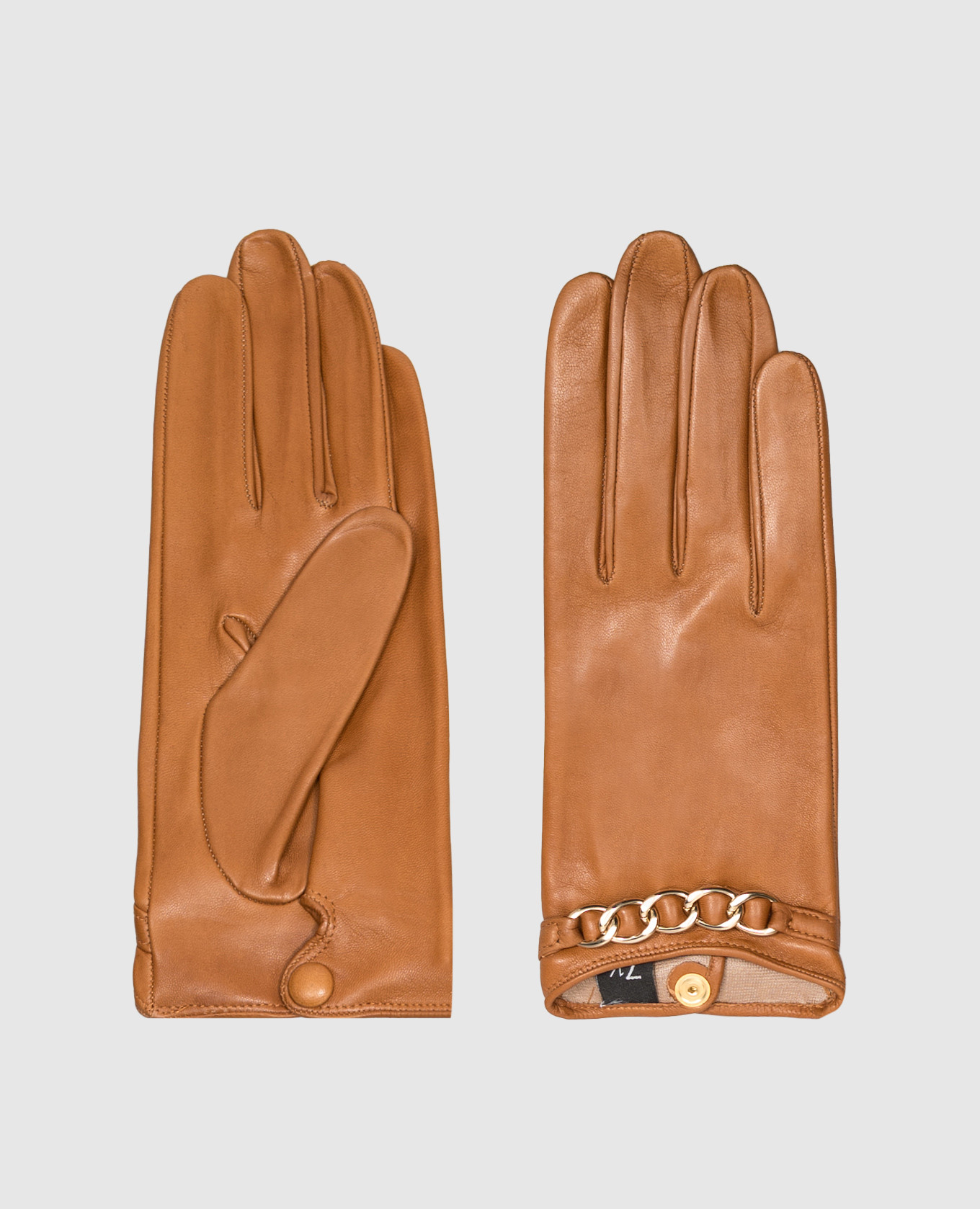 Brown leather gloves with chain