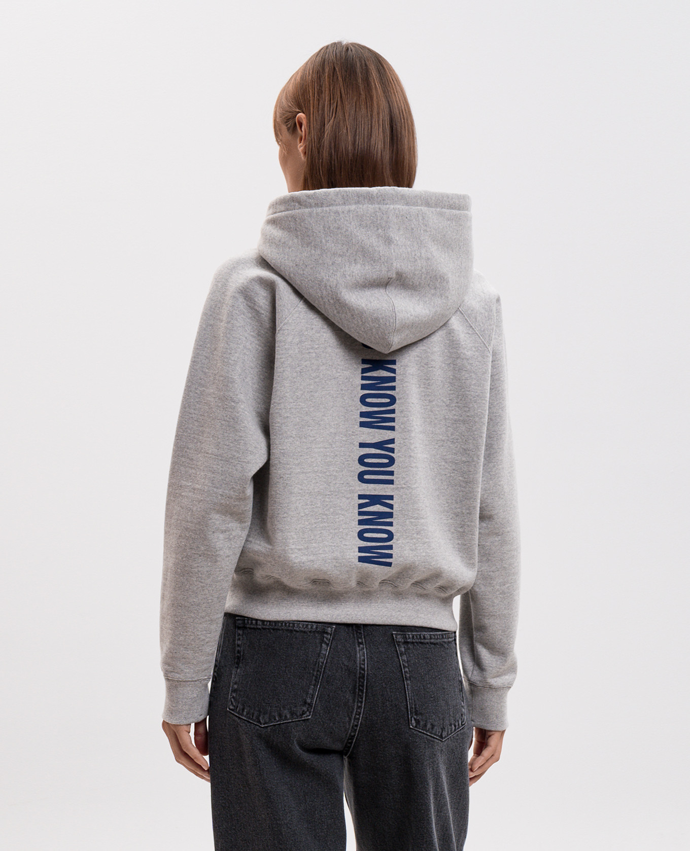 Gray hoodie with a print of the inscription Jil Sander 3