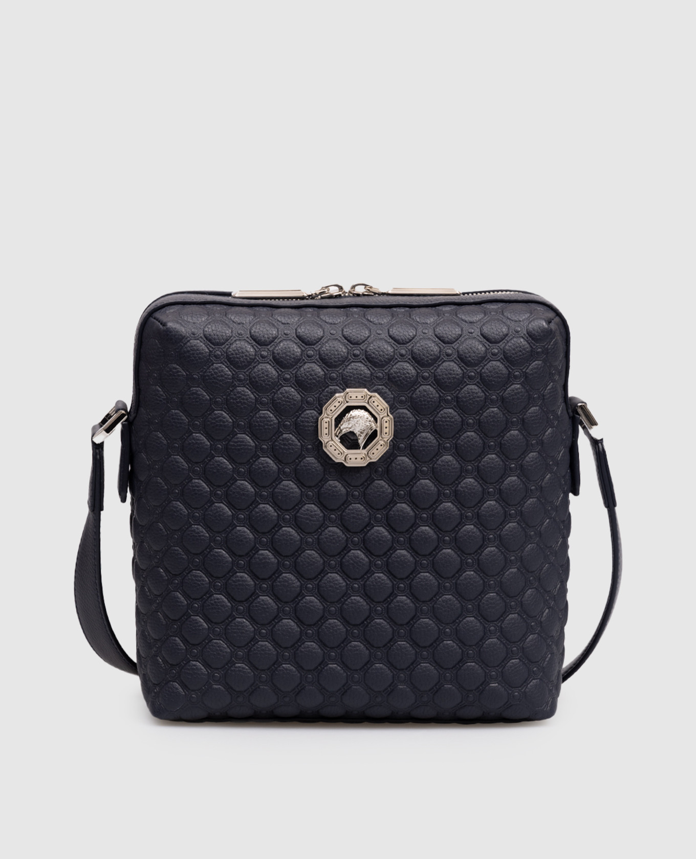 

Blue leather bag with Asia embossing Stefano Ricci