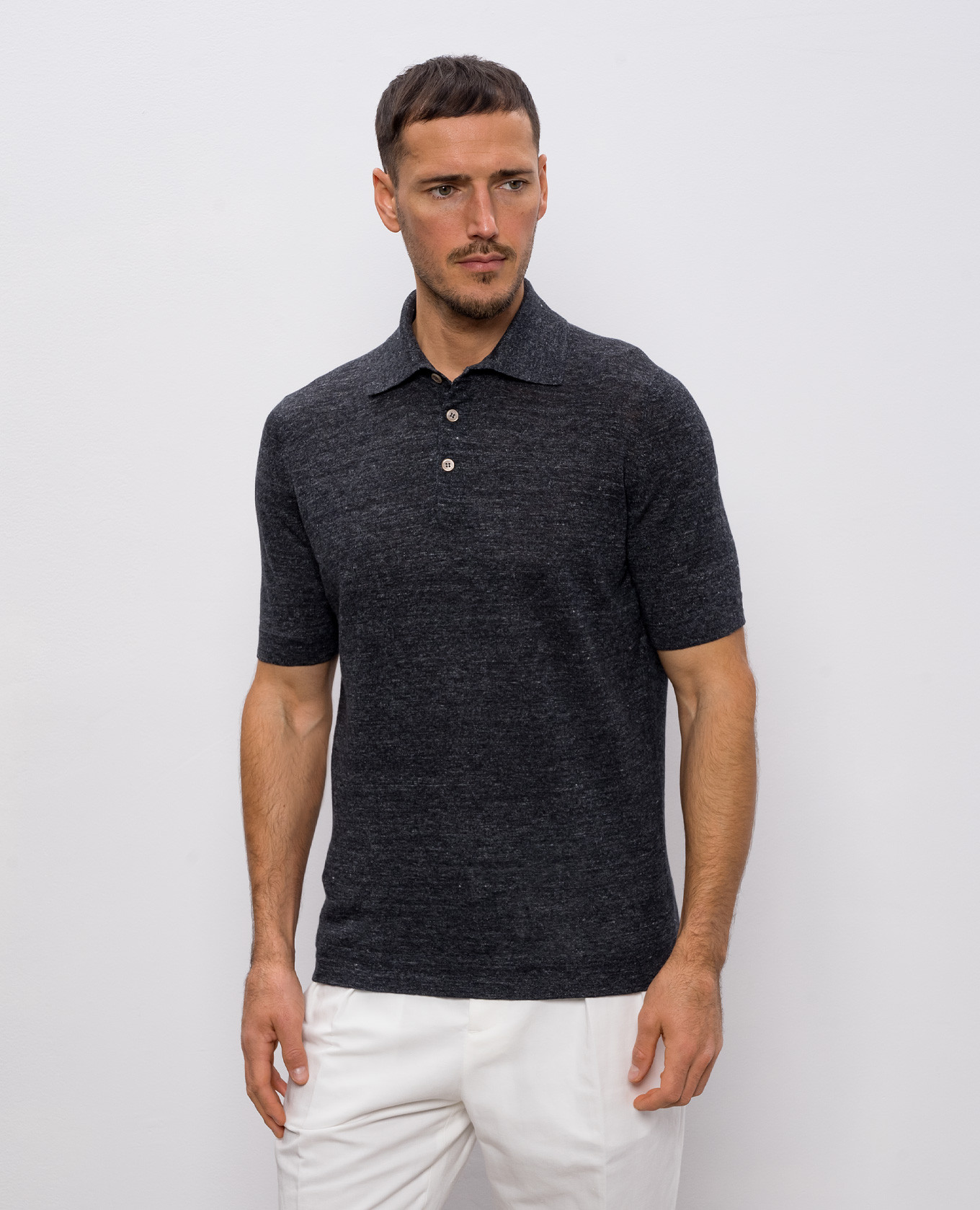Gray polo with linen Brunello Cucinelli 3