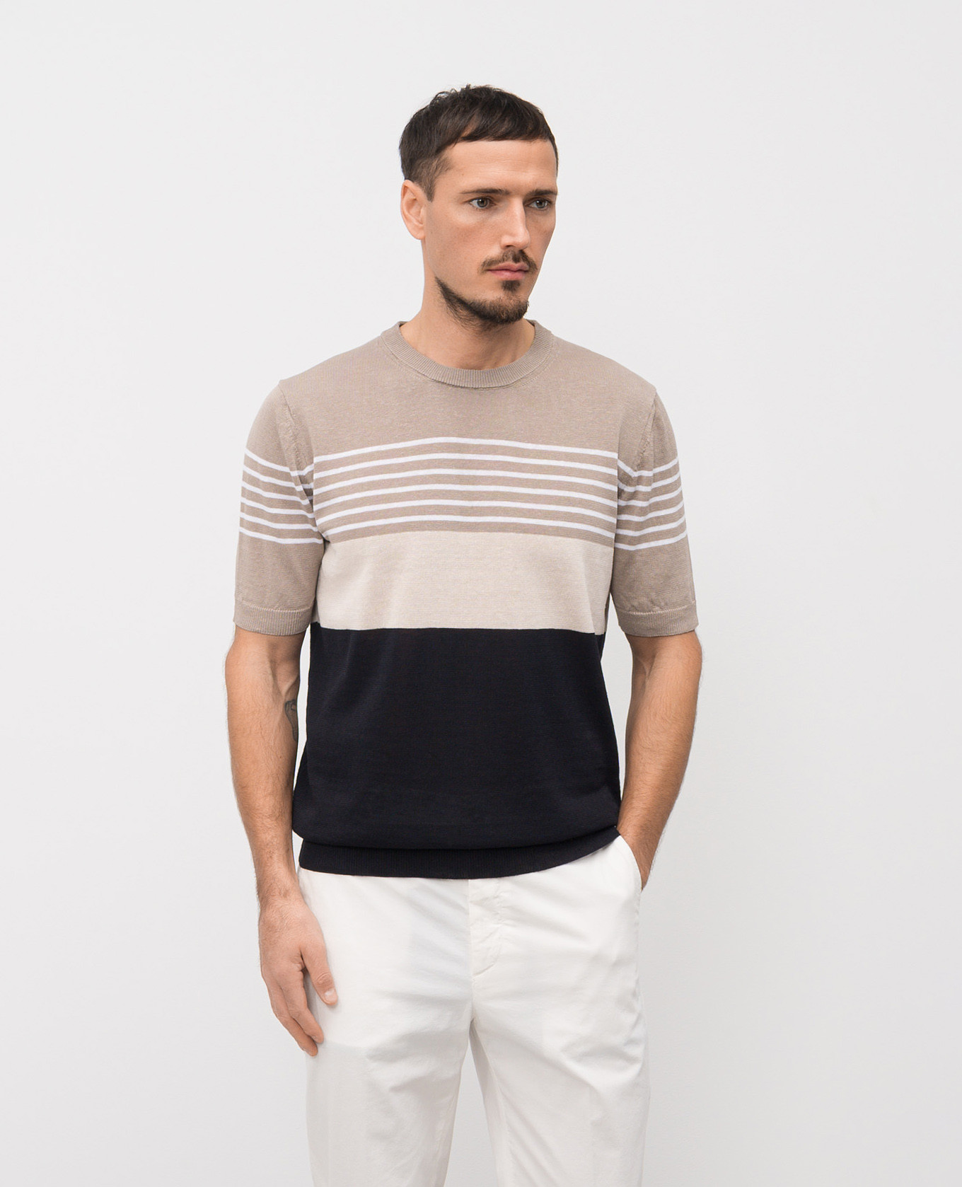 

Striped linen T-shirt Peserico, Brown