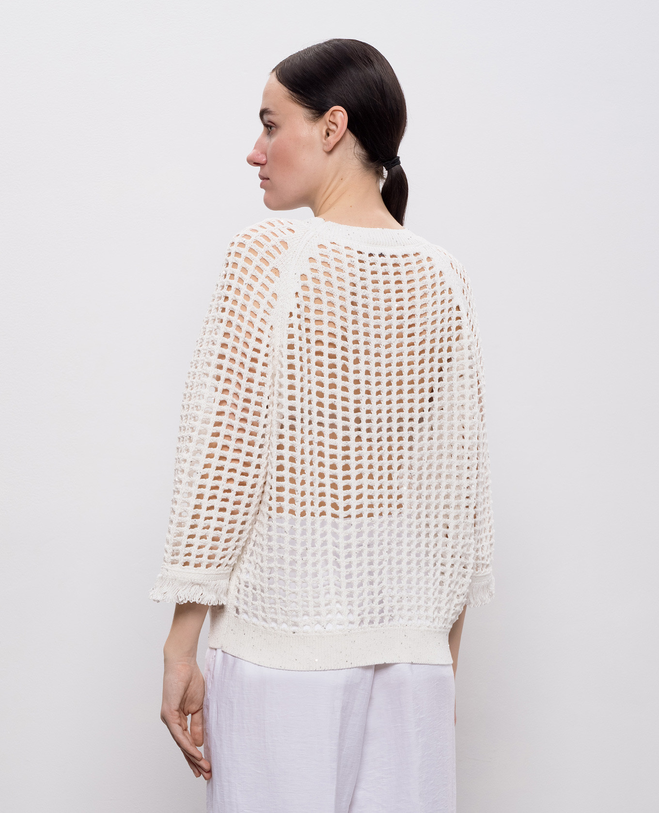 White openwork jumper with sequins and fringe Peserico 4