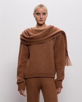 Rowen Rose Brown wool sweater with scarf RRK553V2