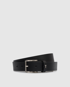Ami Paris Black leather belt with textured emblem UBL205AL0140w