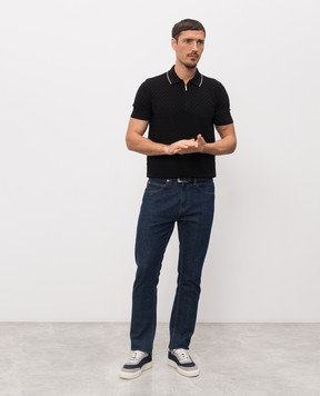 Bertolo Cashmere Black silk polo with contrast trim 902546002551