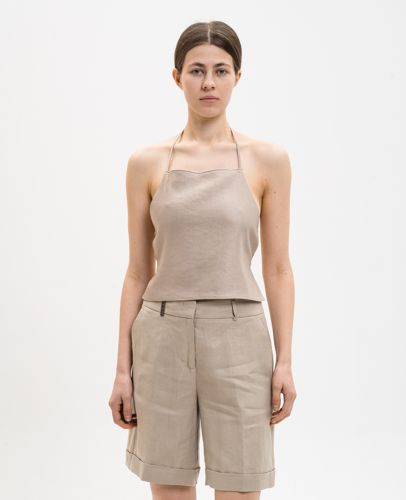 

Beige linen top with open back Peserico