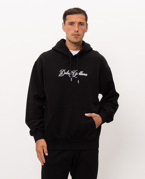 Dolce&Gabbana Black hoodie with logo embroidery G9ZU0ZG7P9M