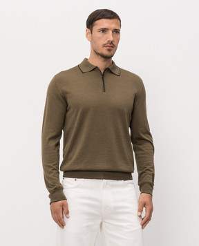 Stefano Ricci Khaki wool, silk and cashmere polo KE08004P30E26374