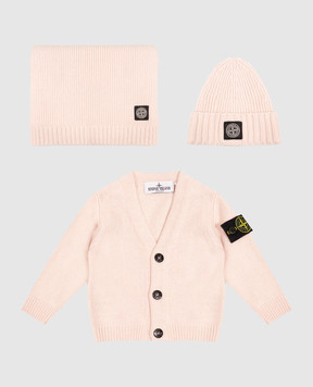 Stone Island Children's pink cardigan, hat and plaid set with wool and cashmere L2S16M200001S0M10