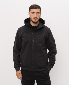 Stone Island Black hooded jacket with logo patch L2S15Q100004S0B22