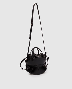 Balmain Black glossy mini Shuffle bag in reptile leather HN1DP017LELP
