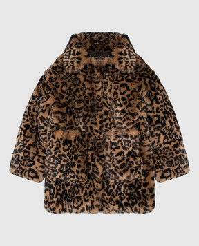 Yves Salomon Enfant Children's brown leopard print rabbit fur coat 20WEM307XXREXX