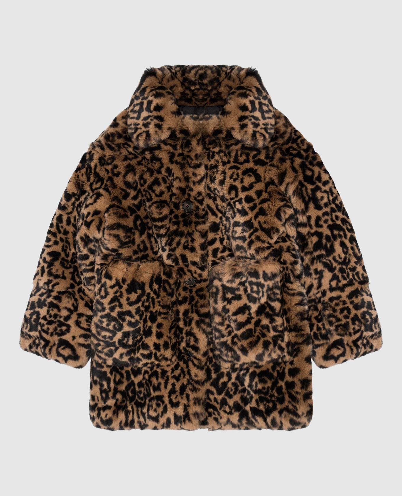 Children's brown leopard print rabbit fur coat