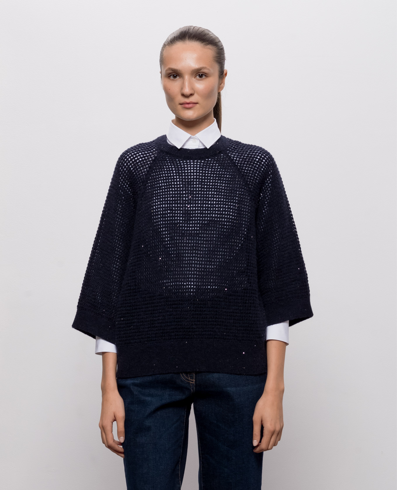 Blue short-sleeved alpaca sweater Peserico 3