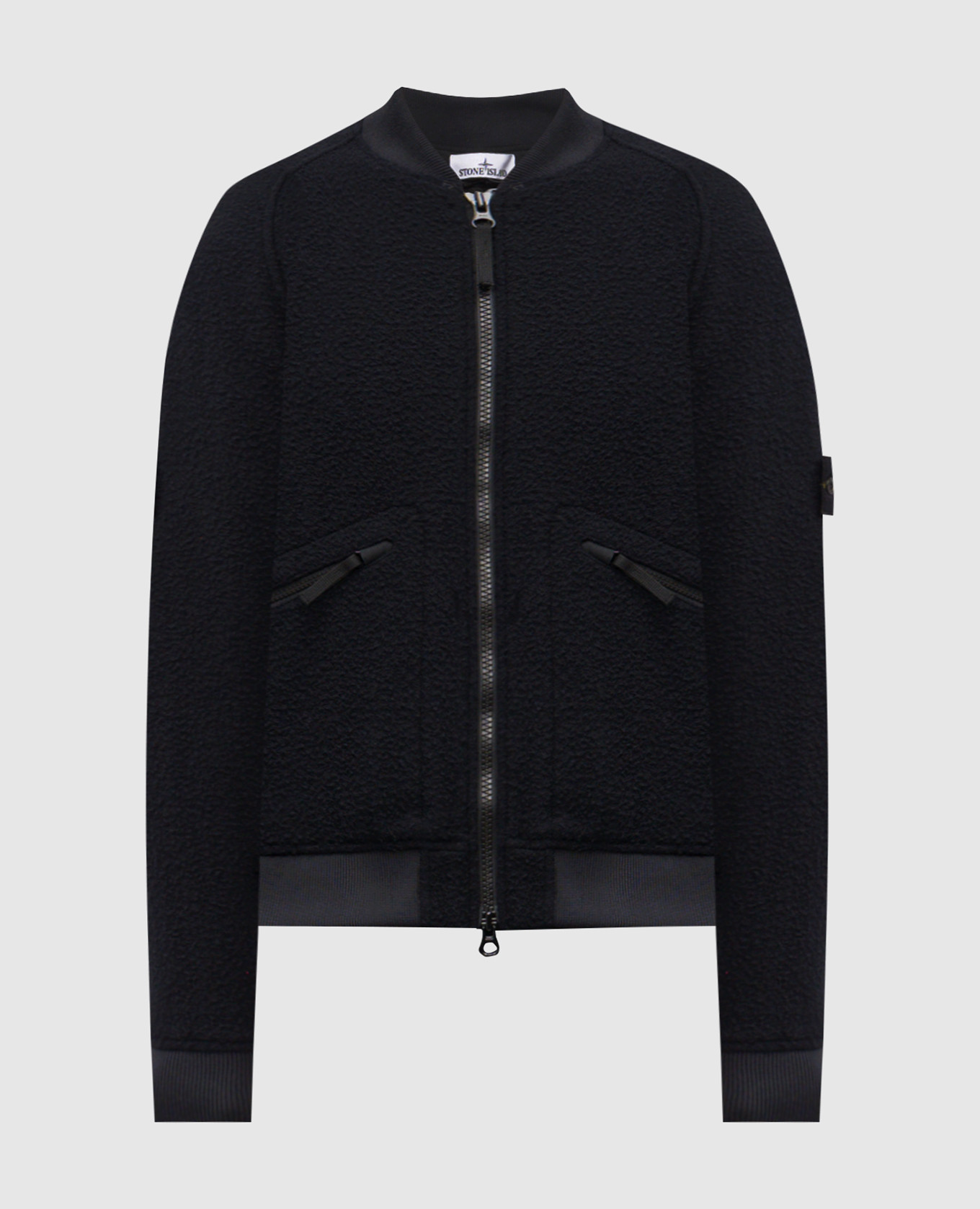 Blue wool bomber jacket with logo Stone Island