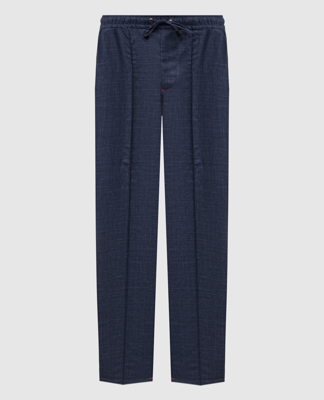 Pantalon bleu en laine, cachemire, soie et lin