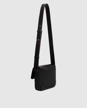 Serapian Black leather messenger bag with logo SRSTSMML735024ACG2