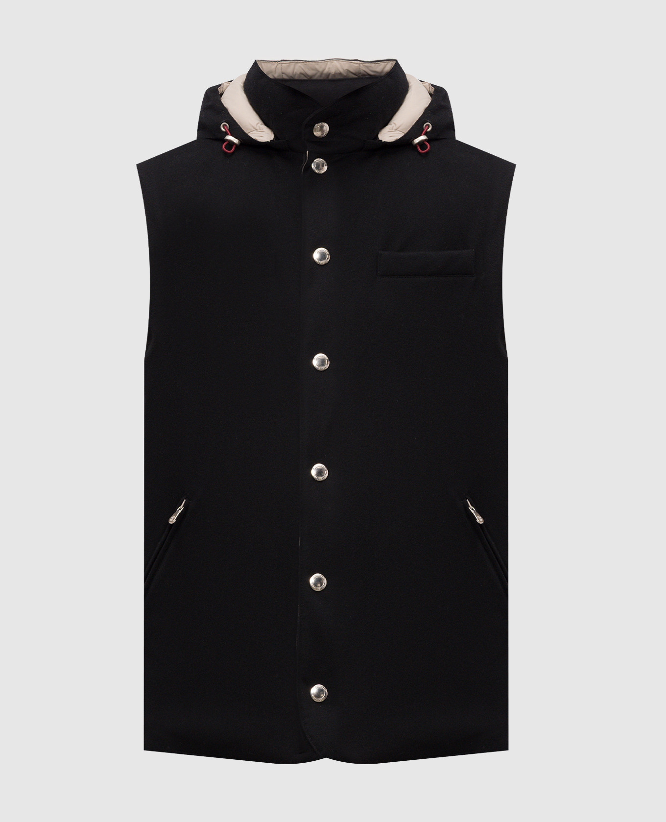 Black wool down vest with hood