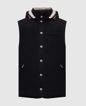 Brunello Cucinelli Black wool down vest with hood MM4701775